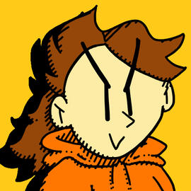 A hand-drawn, cartoonish portrait of my own character, Pyriel.